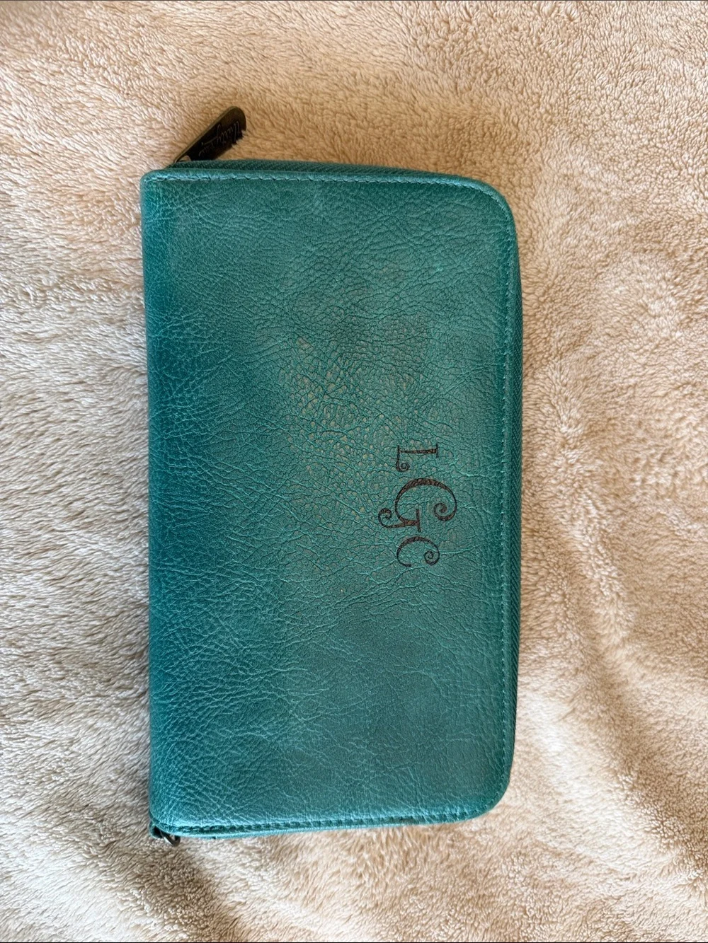 Monogrammed LGC Teal Zip Wallet